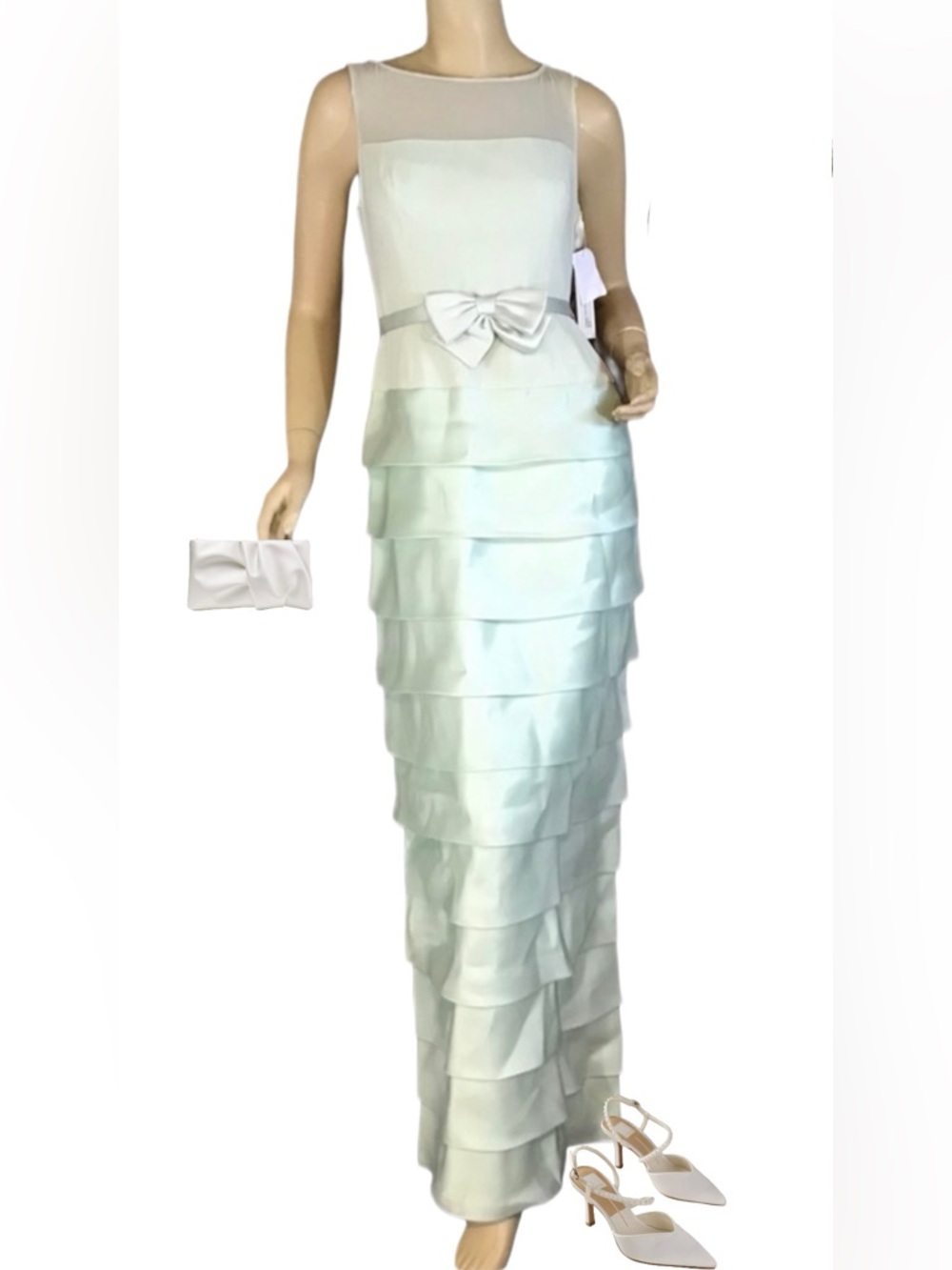 RICKIE FREEMAN TERI JOHN MINT GREEN SILK LAYERED RUFFLE BELTED DRESS NWT (4)